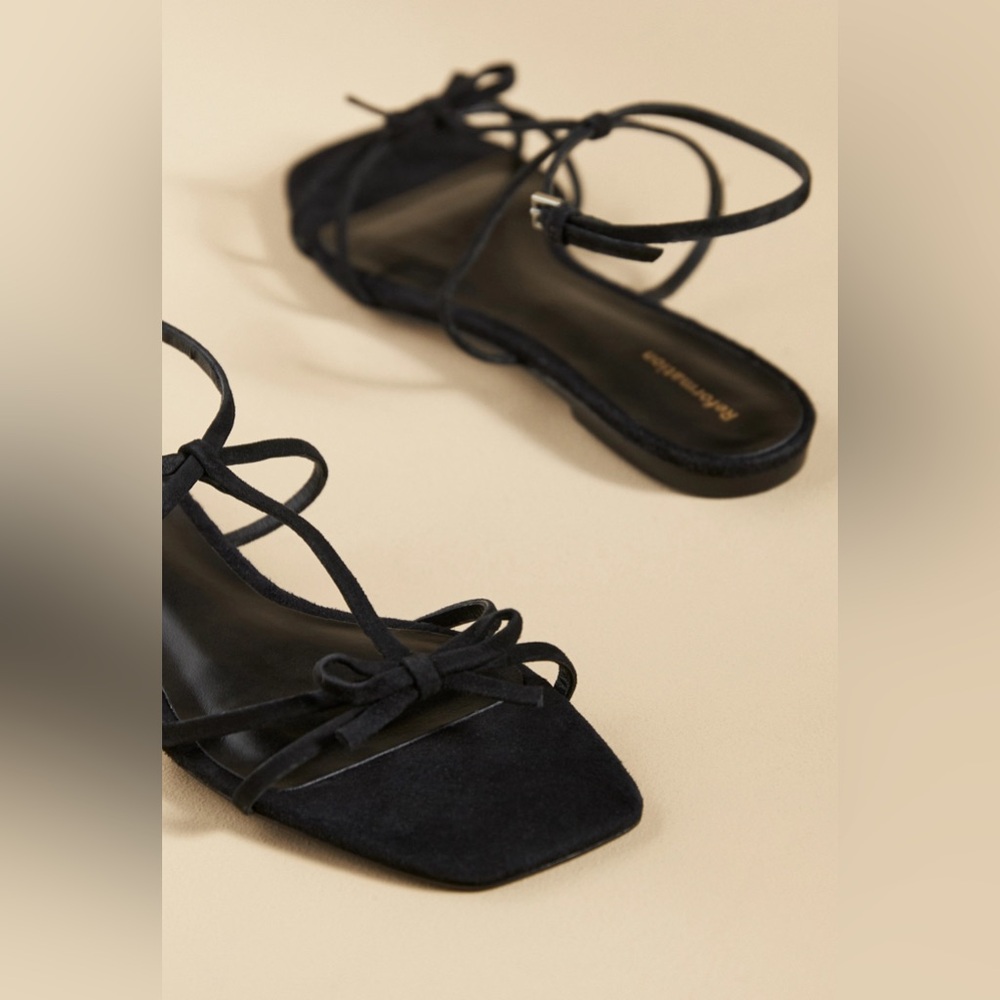 Reformation Maya Black Strappy flat Sandals Sz 9.5